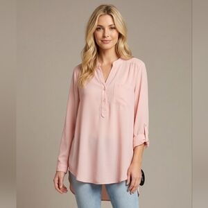 Wishful Park Women's Sheer Light Pink Split-Neck Longsleeve Blouse Size XL NWT